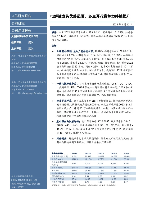 电解液龙头优势显著，多点开花竞争力持续提升