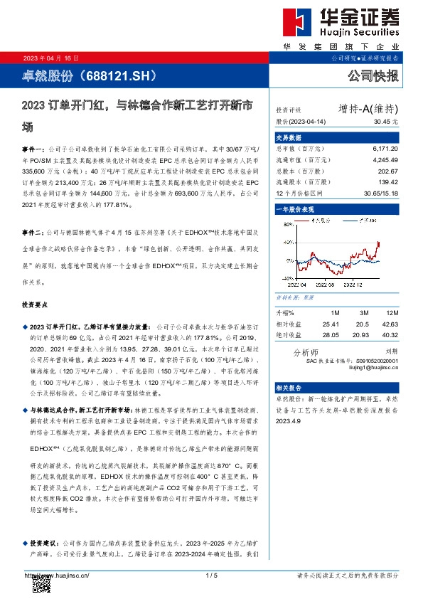 2023订单开门红，与林德合作新工艺打开新市场