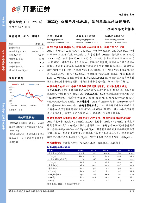 公司信息更新报告：2022Q4业绩阶段性承压，欧洲及独立站快速增长