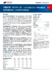 2022年报及2023一季报业绩点评：电解液销量稳步提升，关注锂电新产品贡献业绩