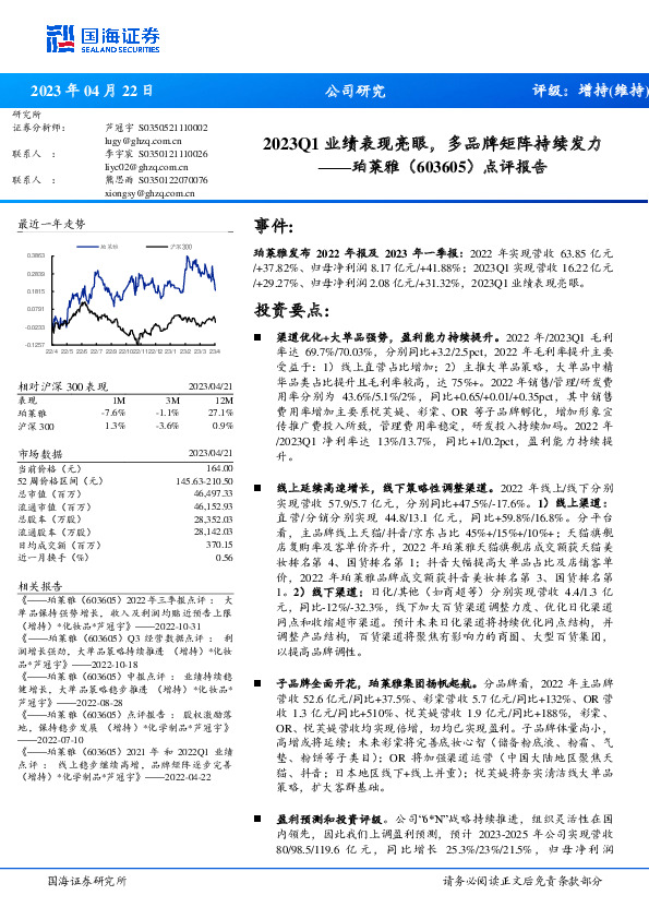 点评报告：2023Q1业绩表现亮眼，多品牌矩阵持续发力