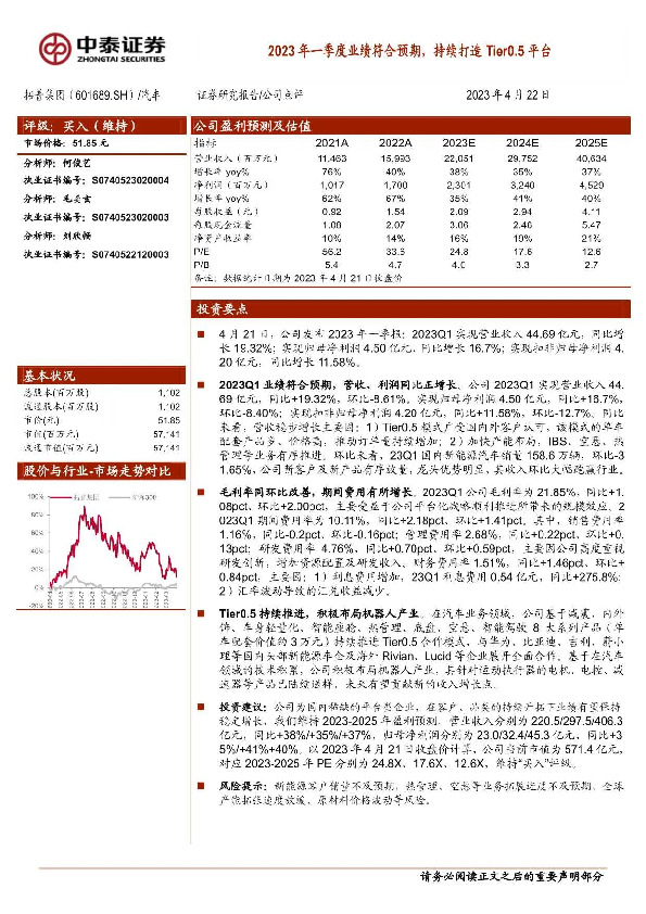 2023年一季度业绩符合预期，持续打造Tier0.5平台
