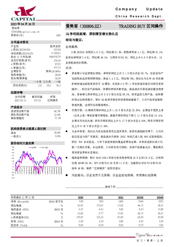 1Q净利润高增，厚积薄发增长势头足