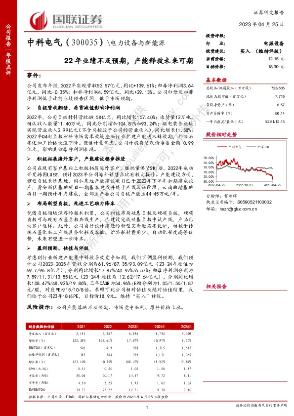 22年业绩不及预期，产能释放未来可期