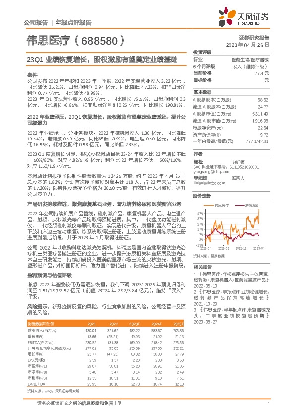 23Q1业绩恢复增长，股权激励有望奠定业绩基础