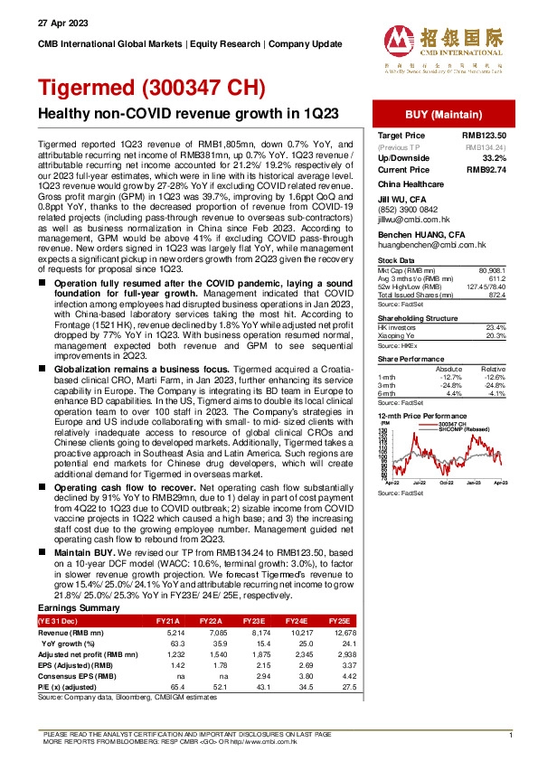 Healthy non-COVID revenue growth in 1Q23