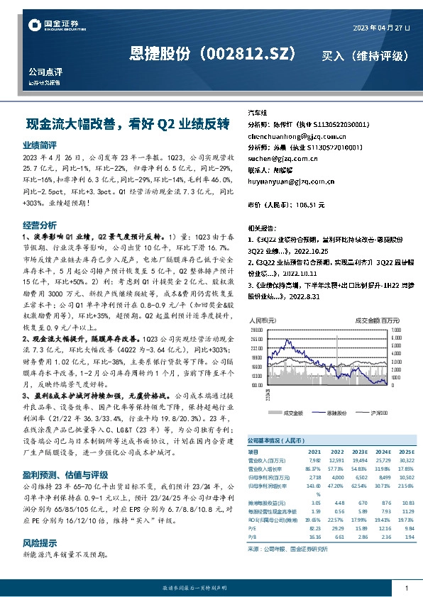 现金流大幅改善，看好Q2业绩反转