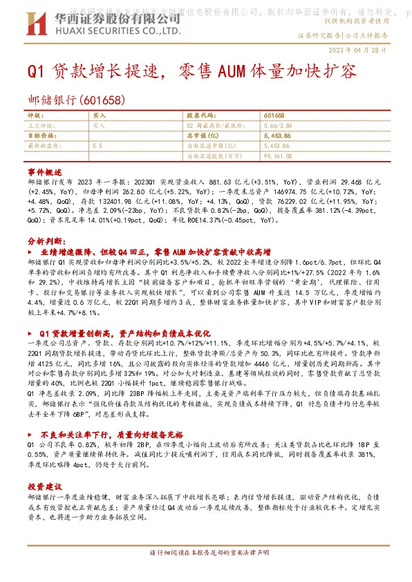 Q1贷款增长提速，零售AUM体量加快扩容