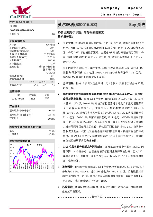 23Q1业绩好于预期，看好后续的恢复