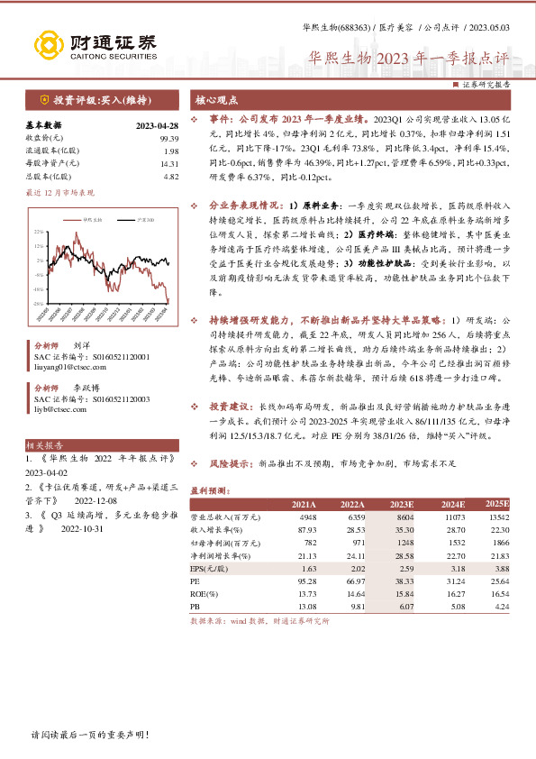 华熙生物2023年一季报点评