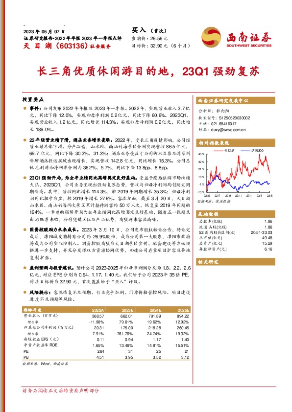 长三角优质休闲游目的地，23Q1强劲复苏
