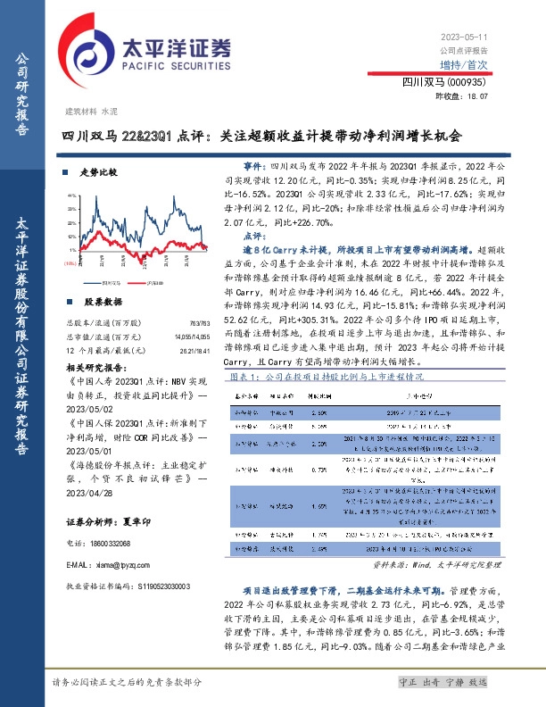 四川双马22&23Q1点评：关注超额收益计提带动净利润增长机会