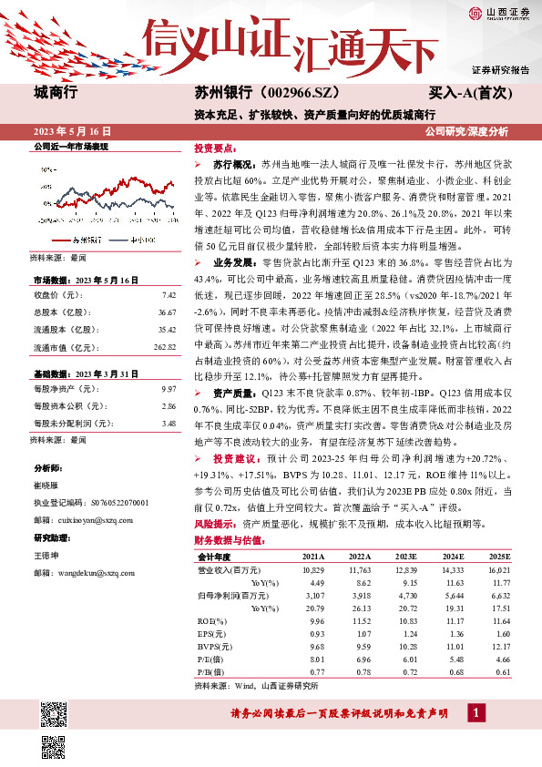 资本充足、扩张较快、资产质量向好的优质城商行
