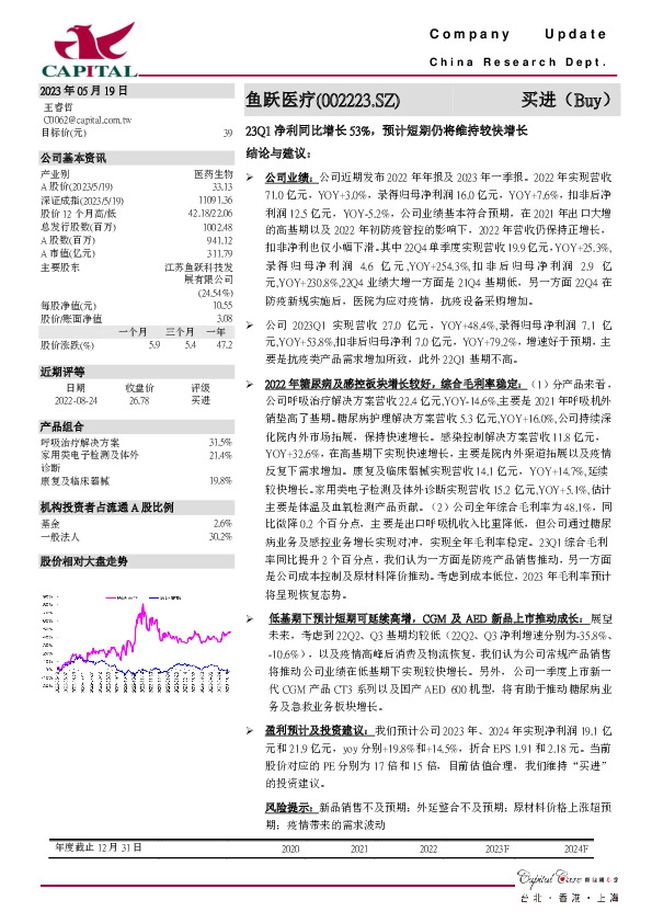 23Q1净利同比增长53%，预计短期仍将维持较快增长