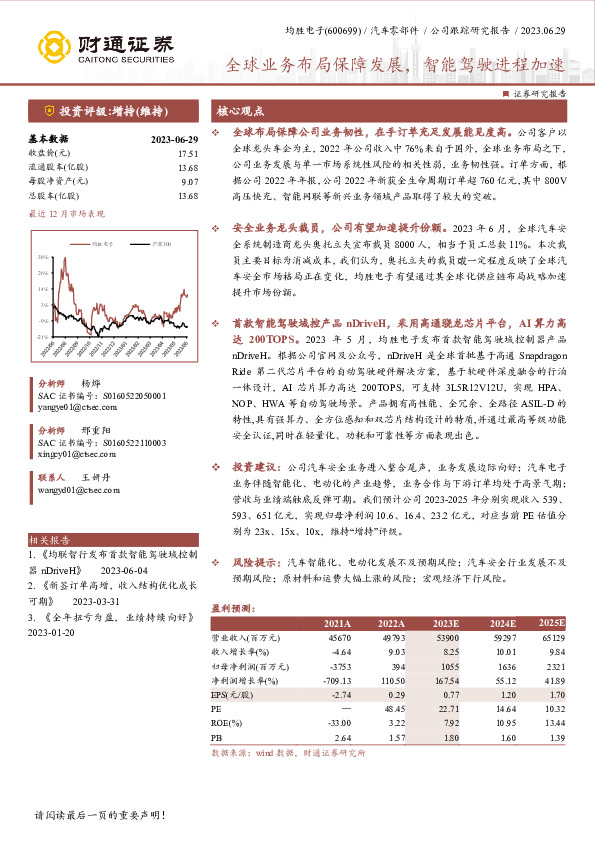 全球业务布局保障发展，智能驾驶进程加速
