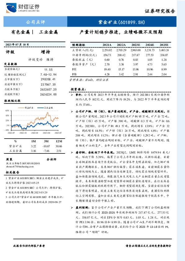 产量计划稳步推进，业绩略微不及预期