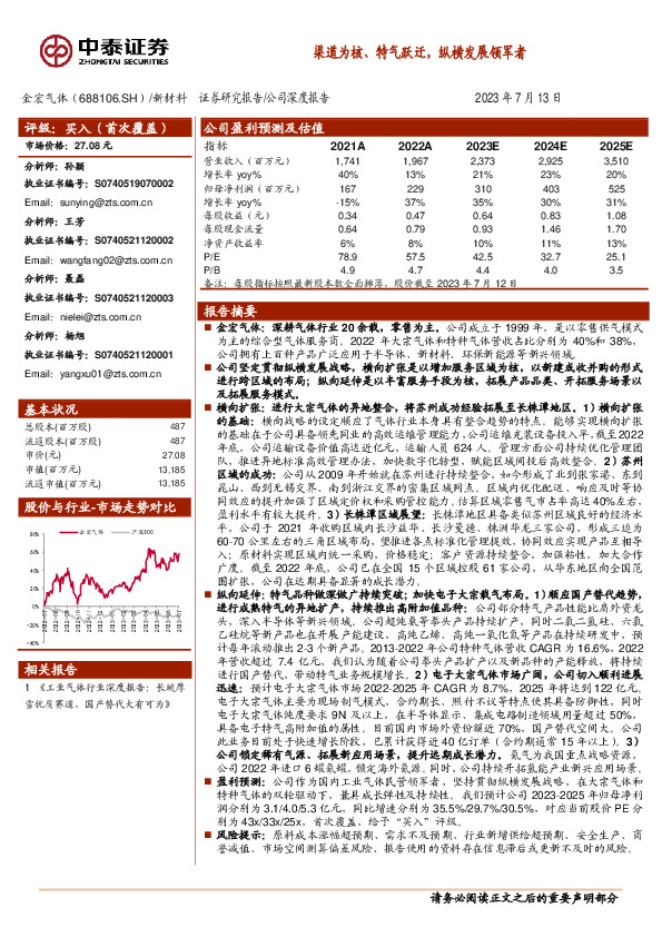 渠道为核、特气跃迁，纵横发展领军者