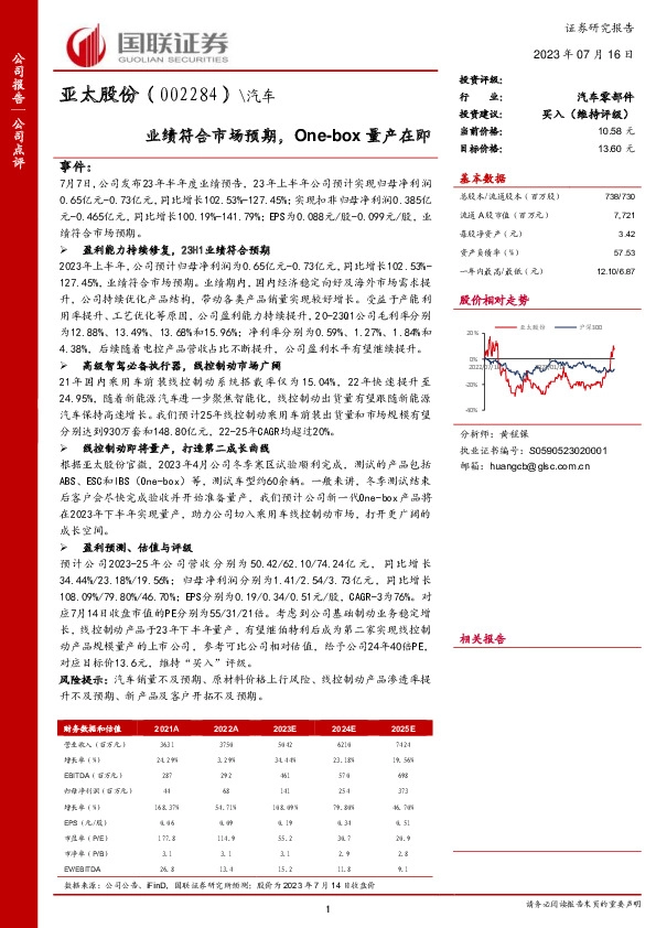 业绩符合市场预期，One-box量产在即