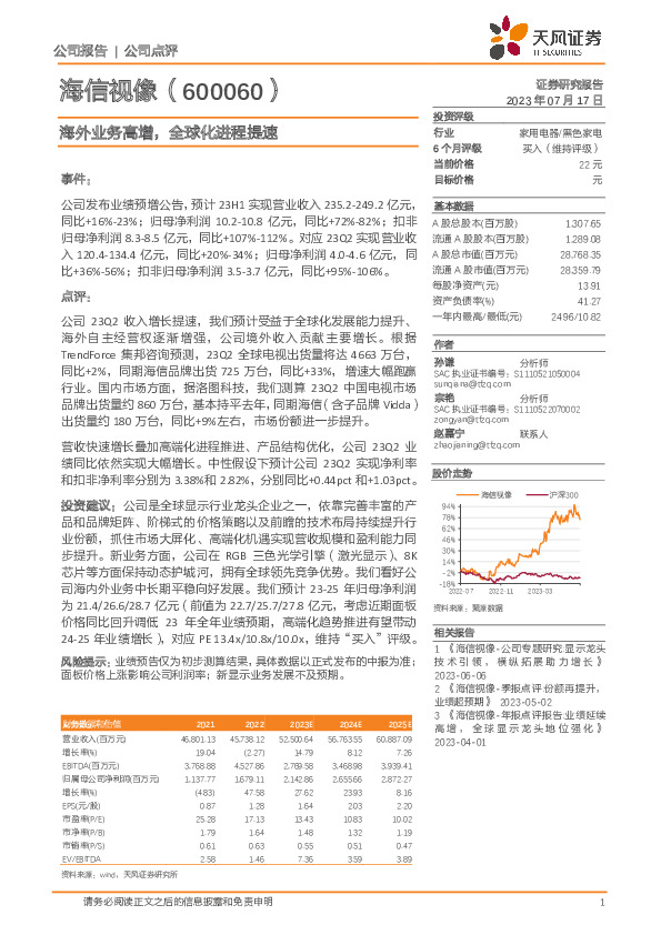 海外业务高增，全球化进程提速