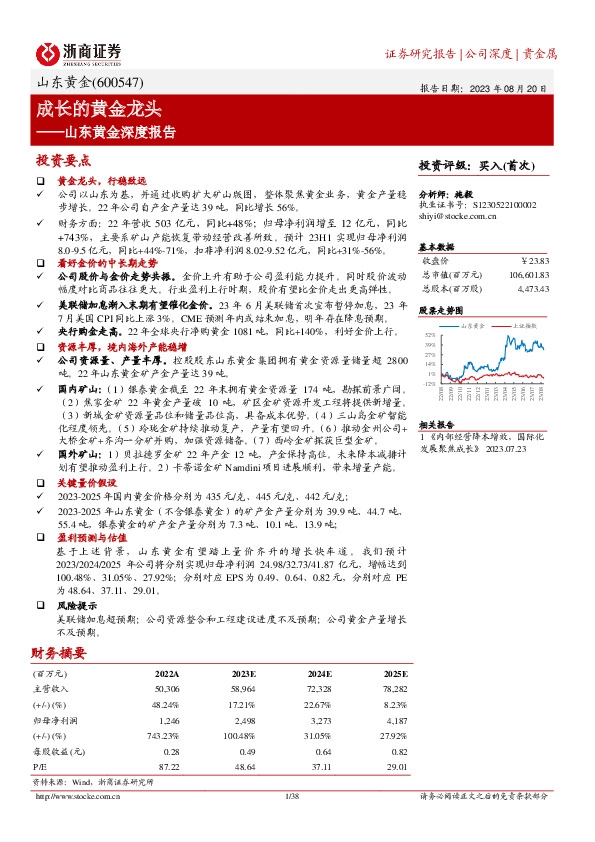 山东黄金深度报告：成长的黄金龙头