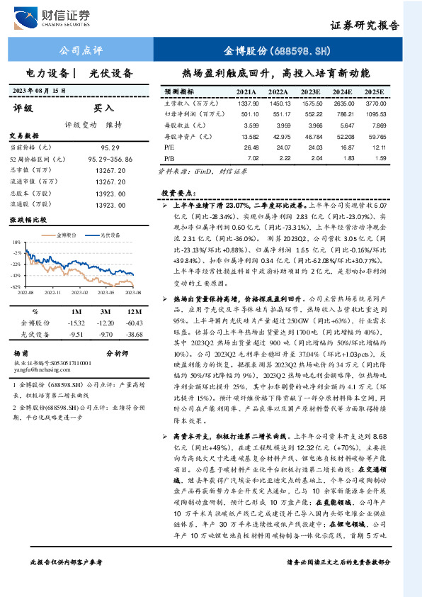 热场盈利触底回升，高投入培育新动能