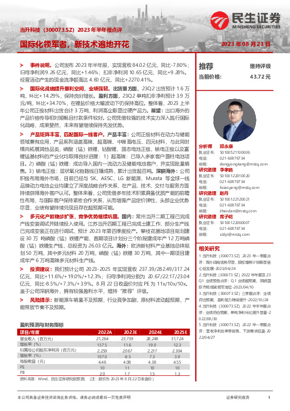 2023年半年报点评：国际化领军者，新技术遍地开花