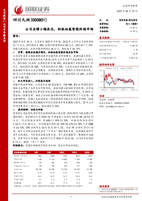 公司业绩小幅承压，积极拓展智能终端市场