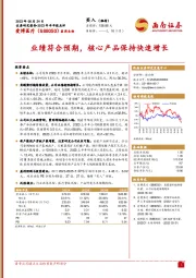 业绩符合预期,核心产品保持快速增长