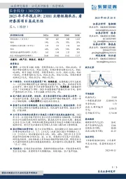 2023年半年报点评：23H1业绩短期承压，看好泰国项目高成长性