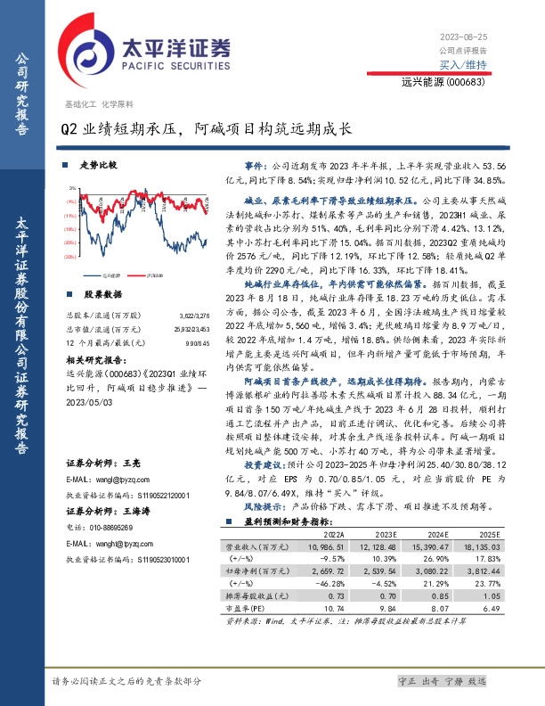 Q2业绩短期承压，阿碱项目构筑远期成长