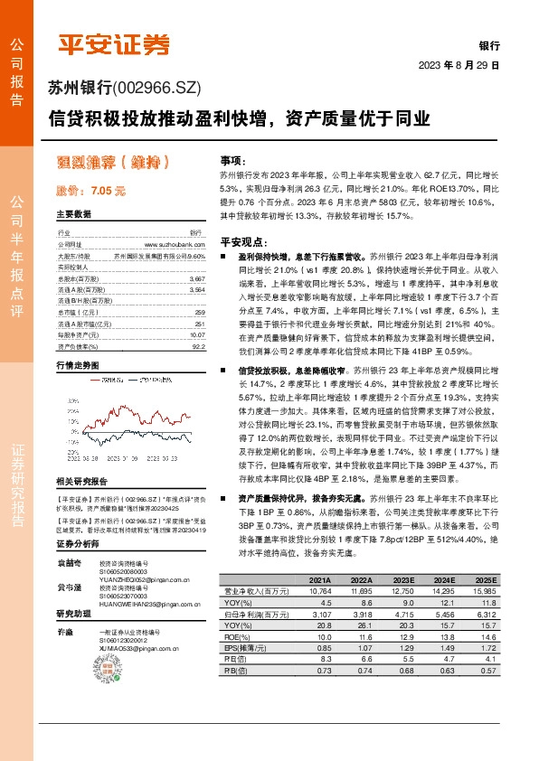 信贷积极投放推动盈利快增，资产质量优于同业