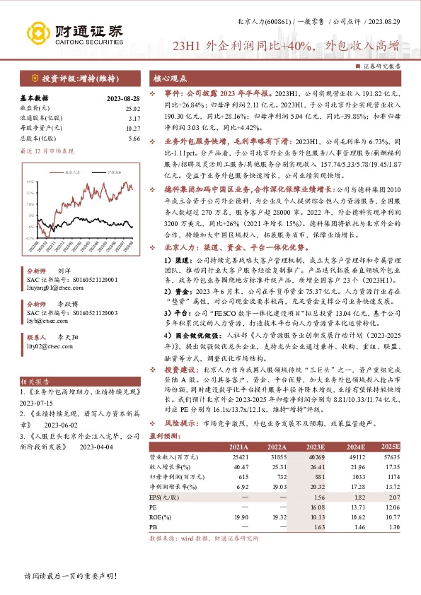 23H1外企利润同比+40%，外包收入高增