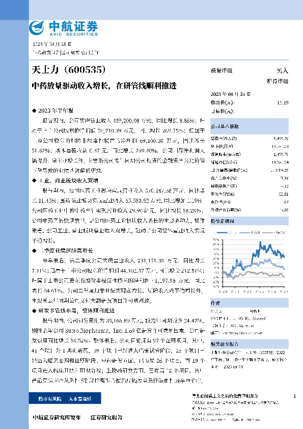 中药放量驱动收入增长，在研管线顺利推进
