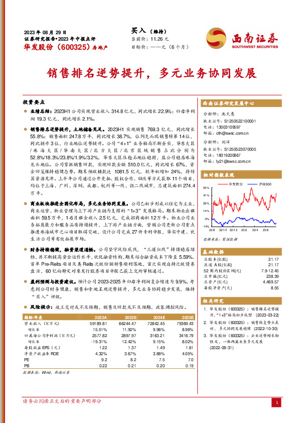 销售排名逆势提升，多元业务协同发展