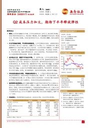 Q2成本压力加大,期待下半年释放弹性