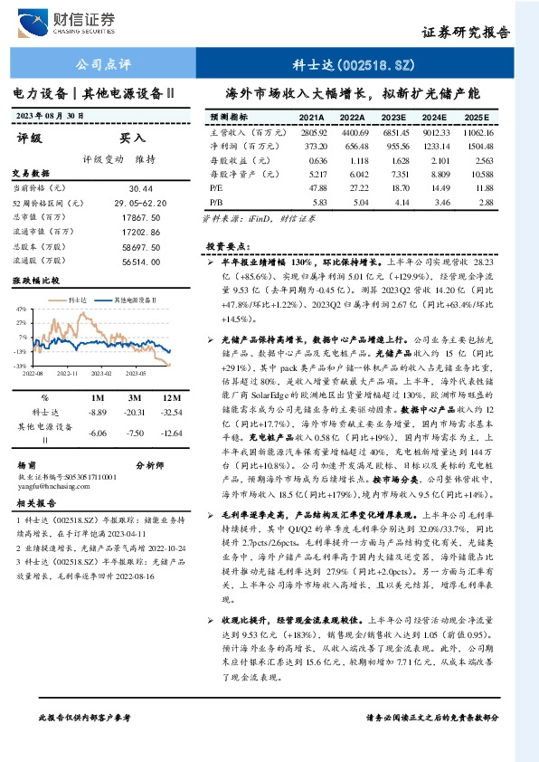 海外市场收入大幅增长，拟新扩光储产能