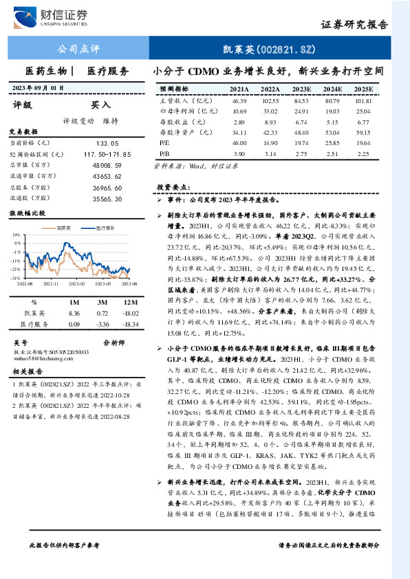 小分子CDMO业务增长良好，新兴业务打开空间