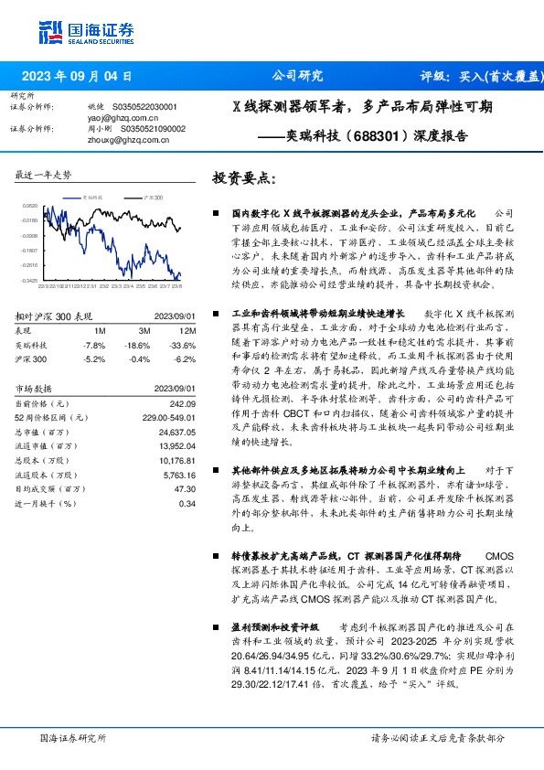 深度报告：X线探测器领军者，多产品布局弹性可期