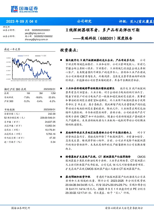 深度报告：X线探测器领军者，多产品布局弹性可期