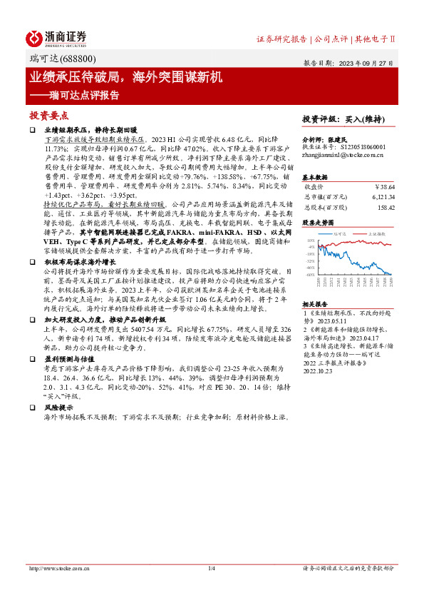 瑞可达点评报告：业绩承压待破局，海外突围谋新机