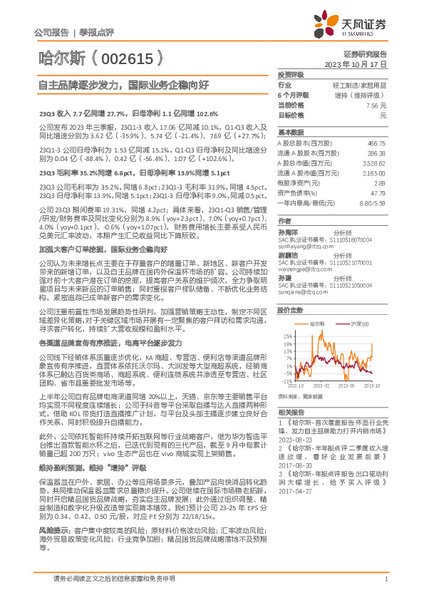 自主品牌逐步发力，国际业务企稳向好