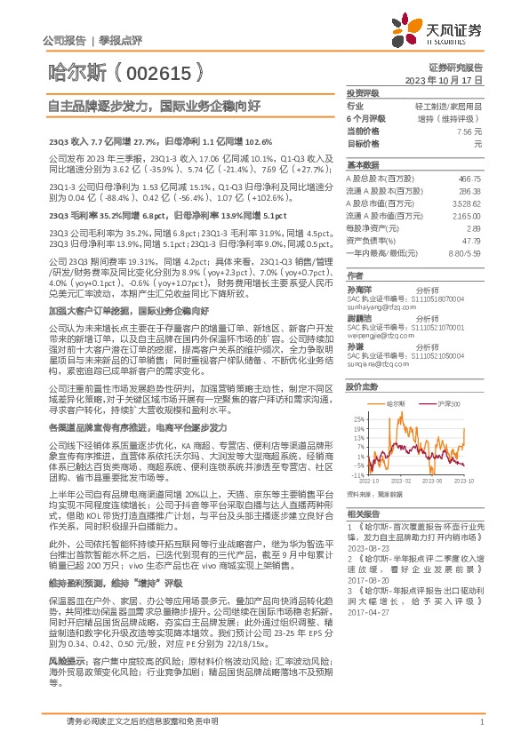 自主品牌逐步发力，国际业务企稳向好