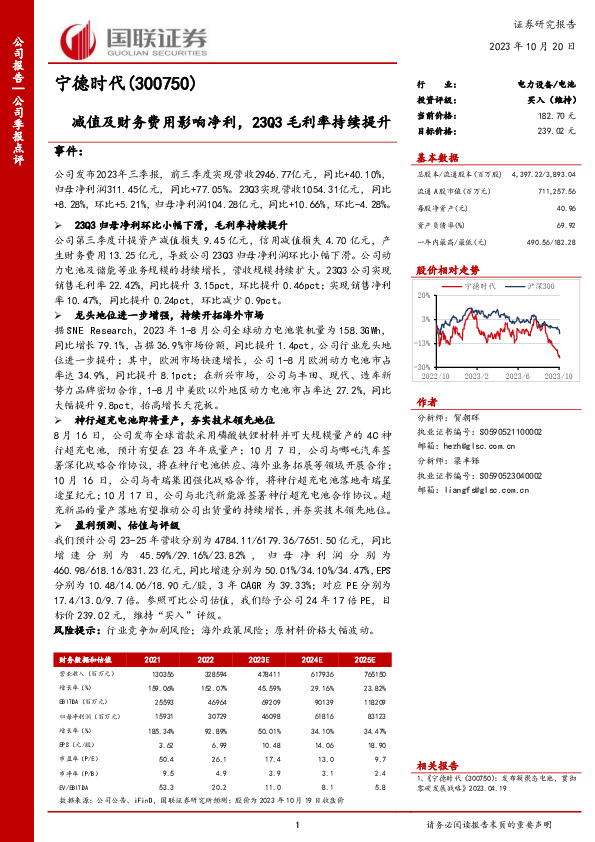 减值及财务费用影响净利，23Q3毛利率持续提升