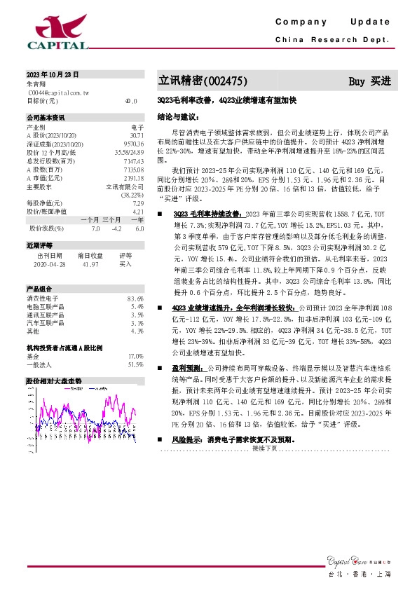 3Q23毛利率改善，4Q23业绩增速有望加快