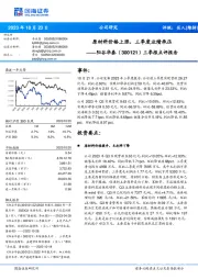 三季报点评报告：原材料价格上涨，三季度业绩承压