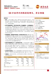 Q3归母净利润保持高增长,符合预期