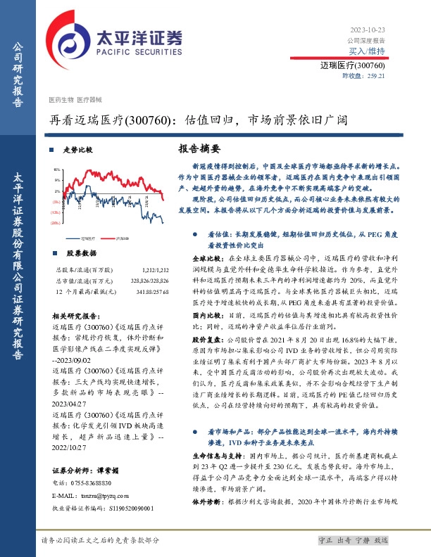 再看迈瑞医疗：估值回归，市场前景依旧广阔