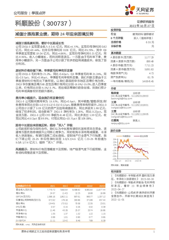 减值计提拖累业绩，期待24年迎来困境反转
