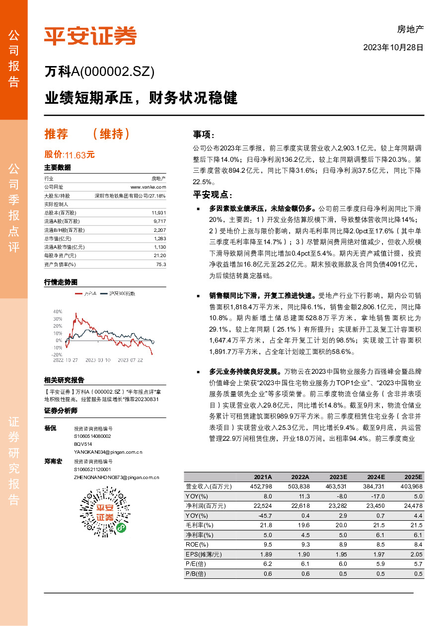 业绩短期承压，财务状况稳健