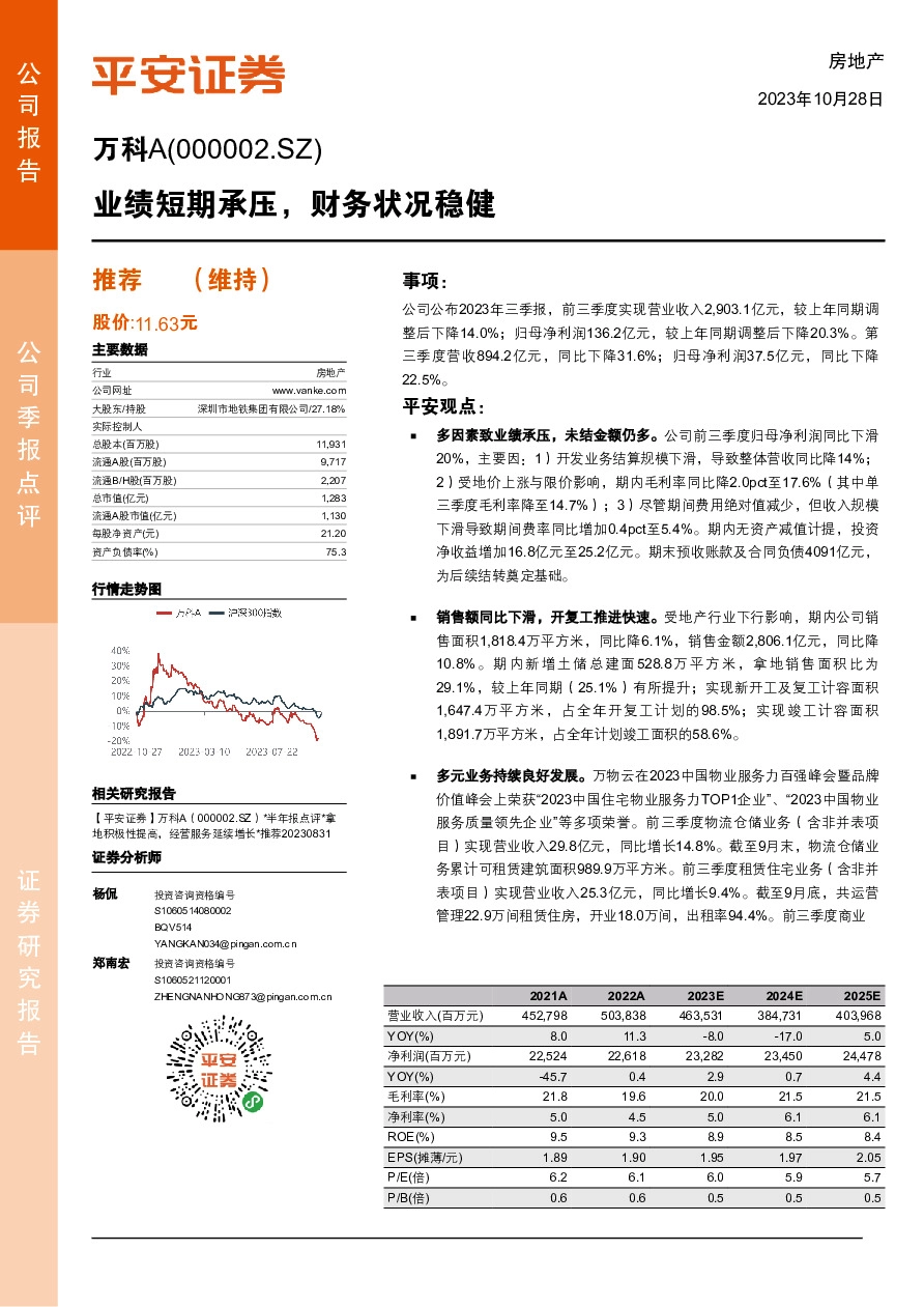 业绩短期承压，财务状况稳健